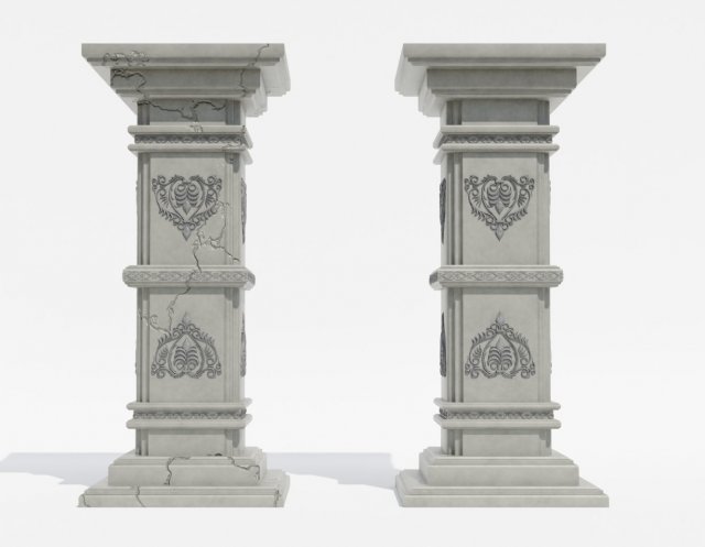 Gothic Pillars - Concrete Concrete Cracked Model 3D .c4d .max .obj .3ds .fbx .stl .blend 