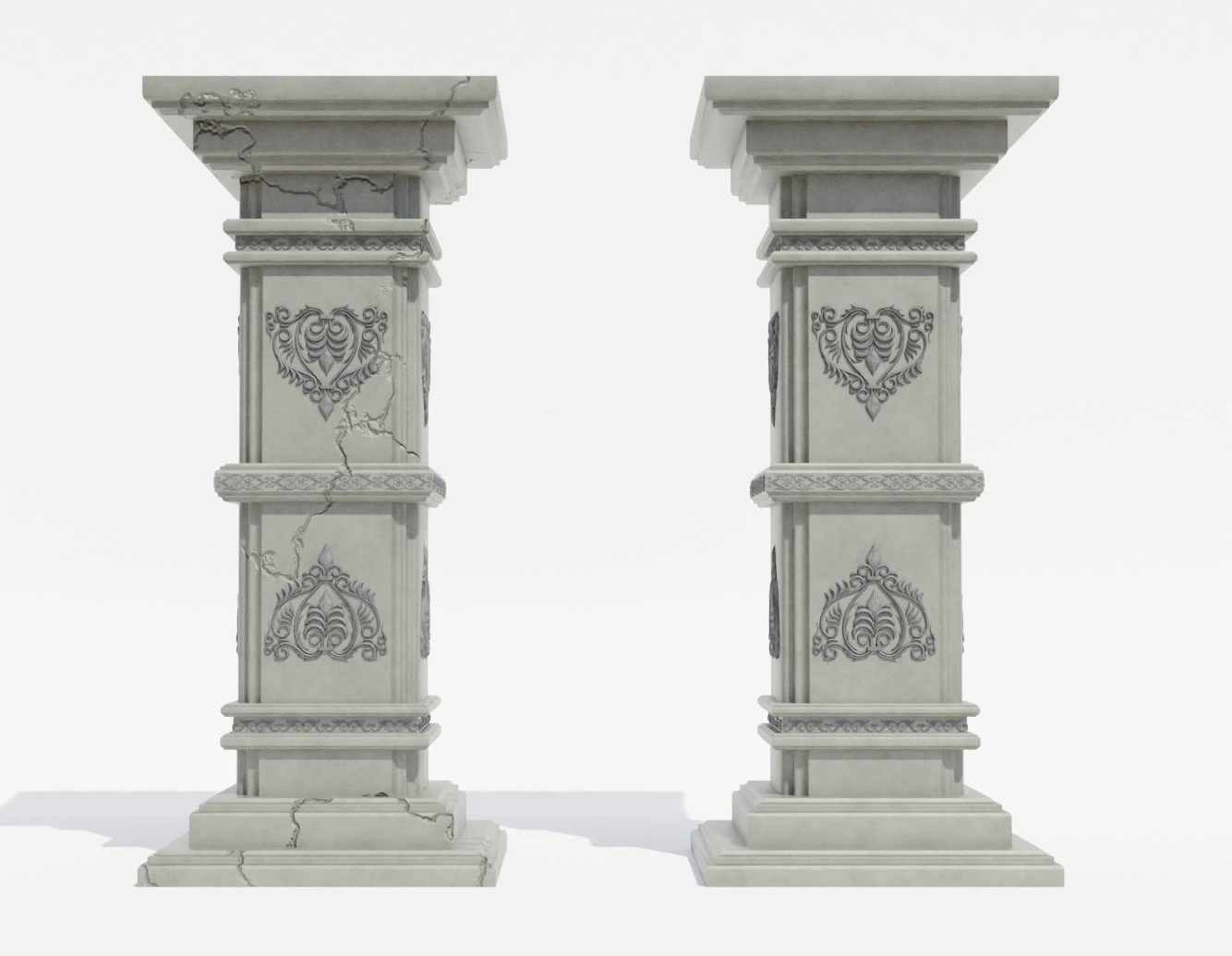 Gothic Pillars - Concrete Concrete Cracked 3D Model .c4d .max .obj .3ds .fbx .stl .blend 