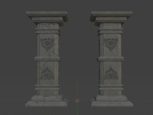 Gothic Pillars - Concrete Concrete Cracked 3D Model