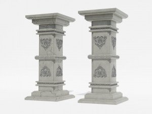 Gothic Pillars - Concrete Concrete Cracked Model 3D