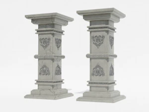 Gothic Pillars - Concrete Concrete Cracked 3D Model