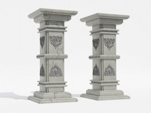 Gothic Pillars - Concrete Concrete Cracked Model 3D