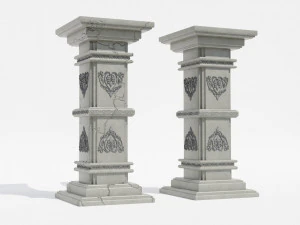 Gothic Pillars - Concrete Concrete Cracked 3D Model