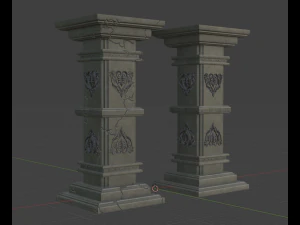 Gothic Pillars - Concrete Concrete Cracked 3D Model