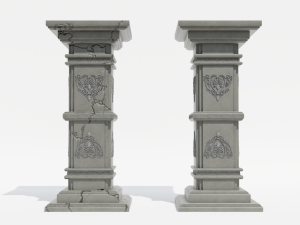 Gothic Pillars - Concrete Concrete Cracked Model 3D