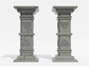 Gothic Pillars - Concrete Concrete Cracked 3D Model