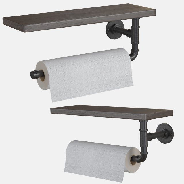 Wall Mounted Paper Towel Holder Dispenser Industrial Pipe Vintage Black 3Dモデル .c4d .max .obj .3ds .fbx .stl .blend 