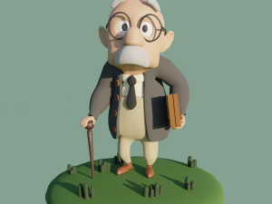툰 노인 데이브 로우 폴리 3D 모델