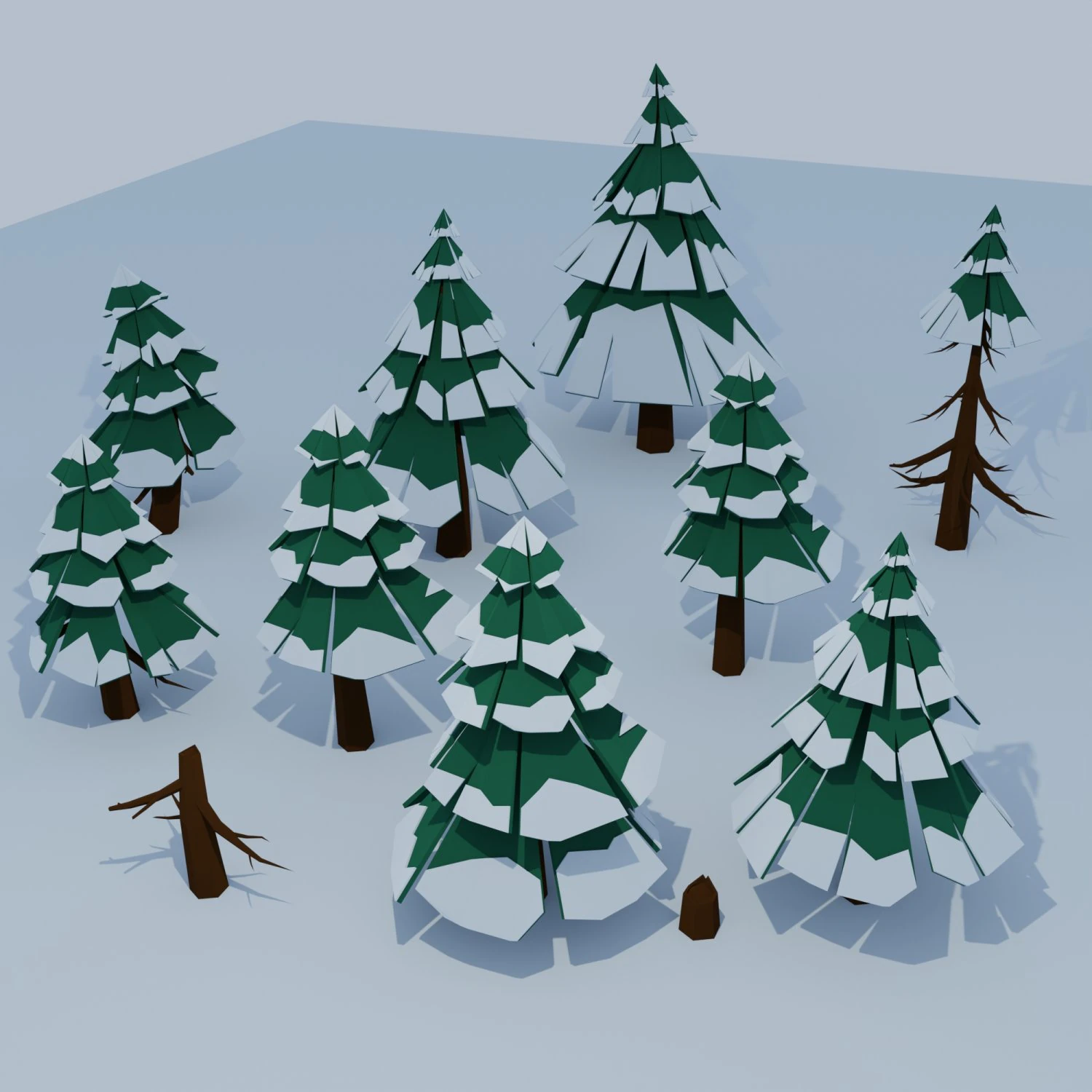 Set of 21 elements Low poly pine trees stones snow covered 3D Model .c4d .max .obj .3ds .fbx .stl .blend 