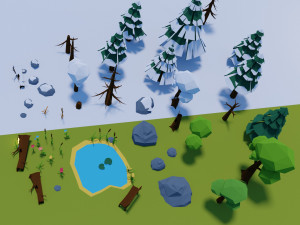 Set of winter and summer elements Forest 3D Model