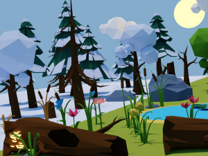 Set of winter and summer elements Forest 3D Model