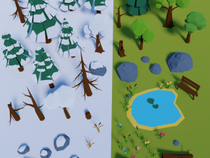 Set of winter and summer elements Forest 3D Model