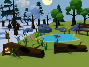 Set of winter and summer elements Forest 3D Model