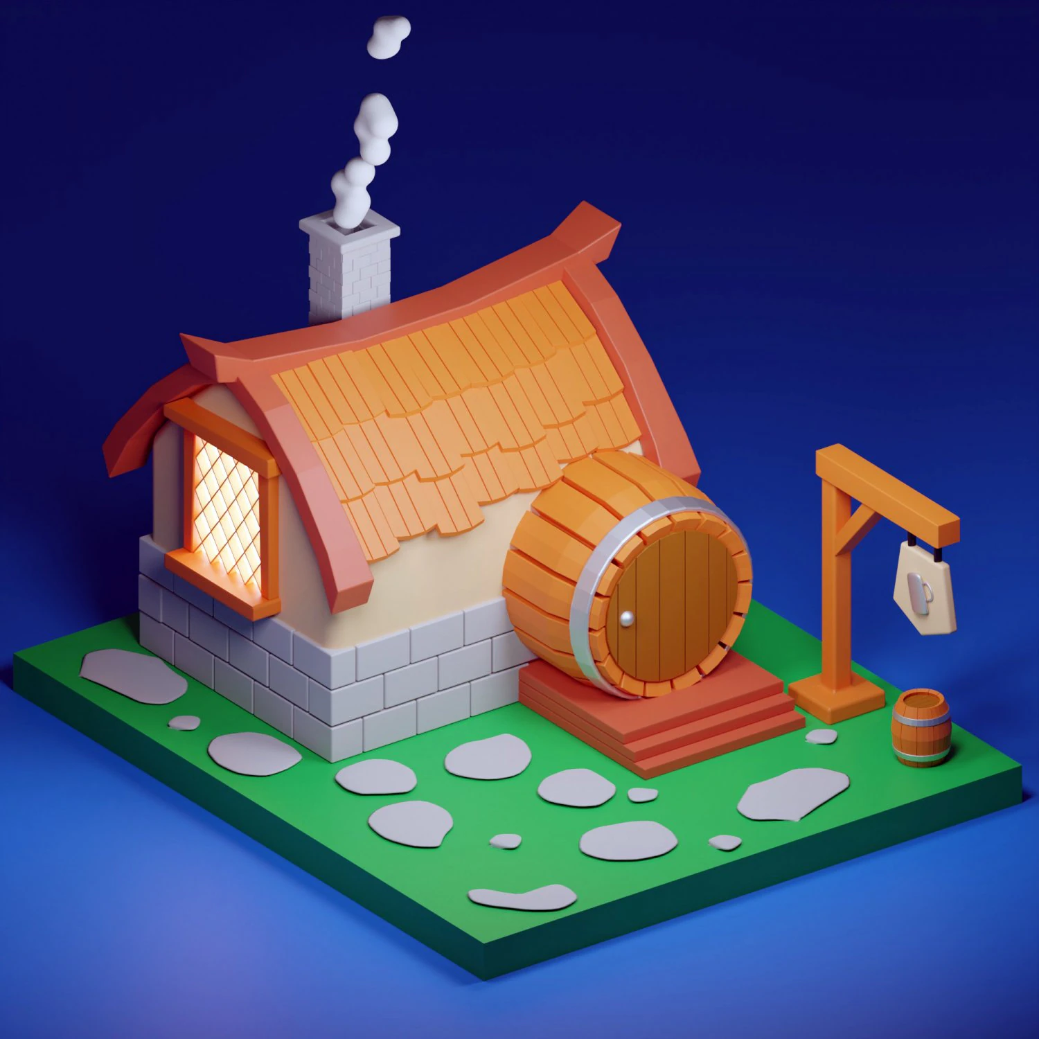 Tavern house 3D Model .c4d .max .obj .3ds .fbx .stl .blend 
