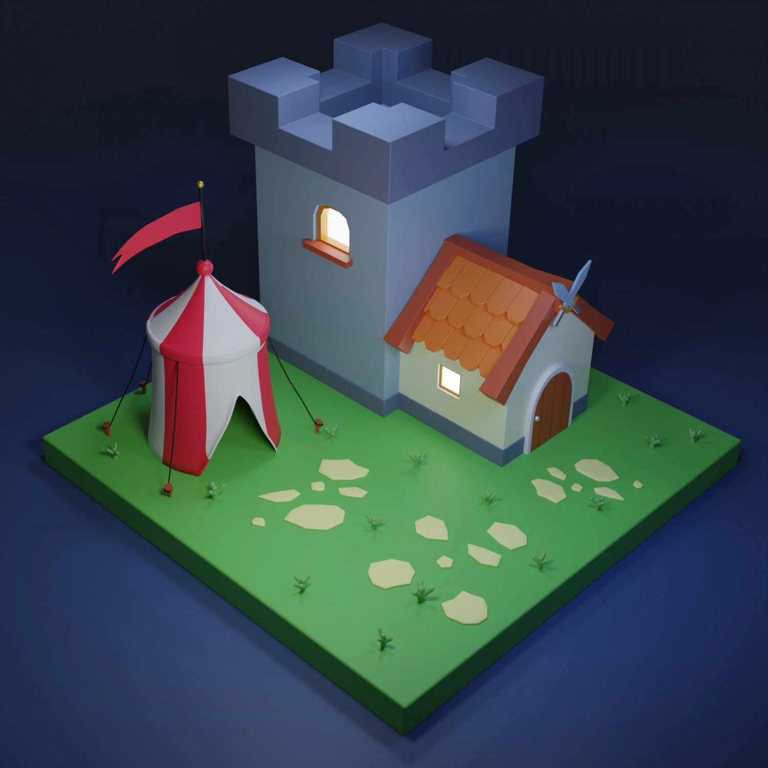 Medieval town 3D Model .c4d .max .obj .3ds .fbx .stl .blend 