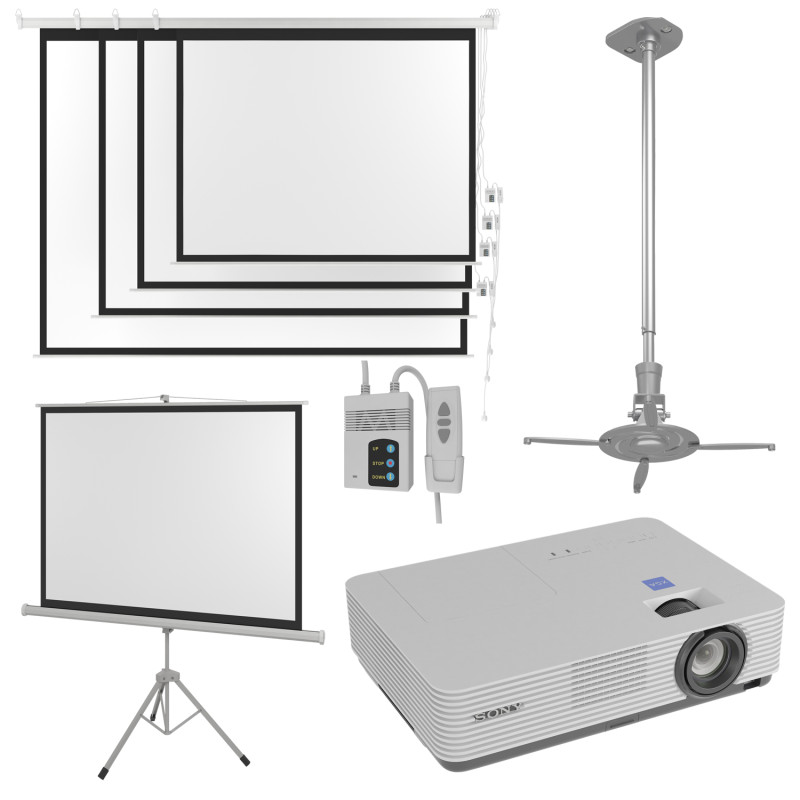 Projector Sony VPL DX221 with Screen Set 3D 모델 .c4d .max .obj .3ds .fbx .stl .blend 