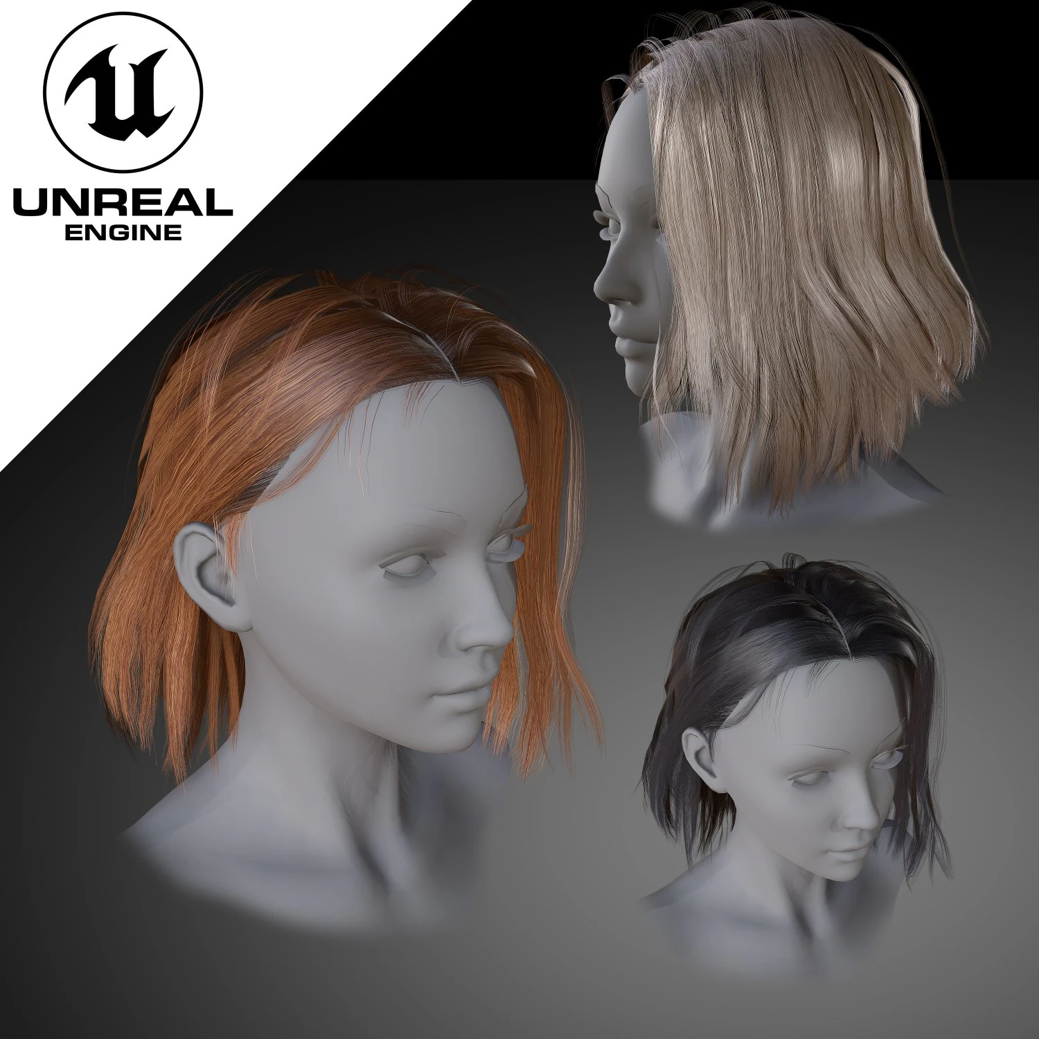 Realtime Medium Length Hairstyle 3D Model .c4d .max .obj .3ds .fbx .stl .blend