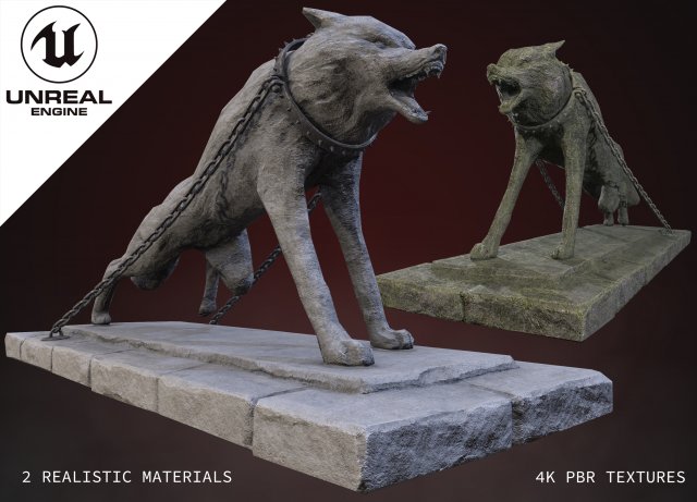 Stone Wolf Low-poly 3D 模型 .c4d .max .obj .3ds .fbx .stl .blend 