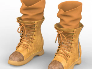 Leather Boot With Socks 3D Model