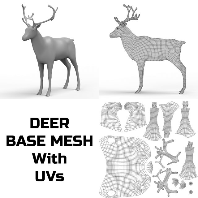 Deer Base Mesh 3D-Modell .c4d .max .obj .3ds .fbx .stl .blend 