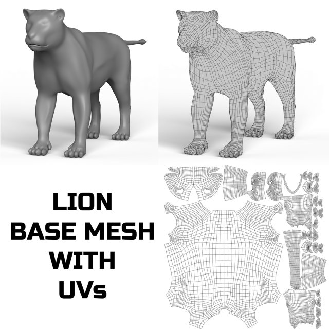 Lion Base Mesh 3D Модель .c4d .max .obj .3ds .fbx .stl .blend 