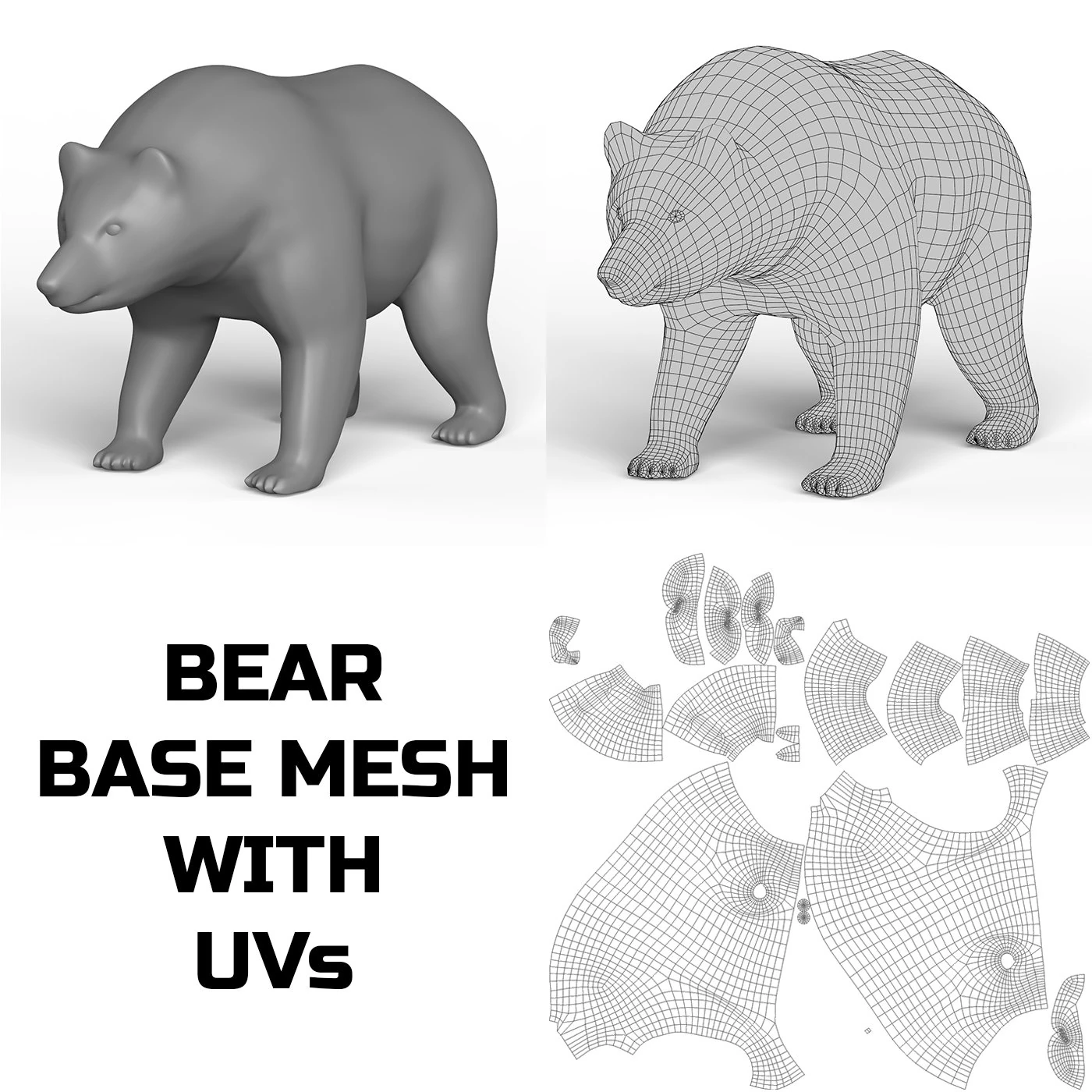 Bear Base Mesh 3D Model .c4d .max .obj .3ds .fbx .stl .blend 
