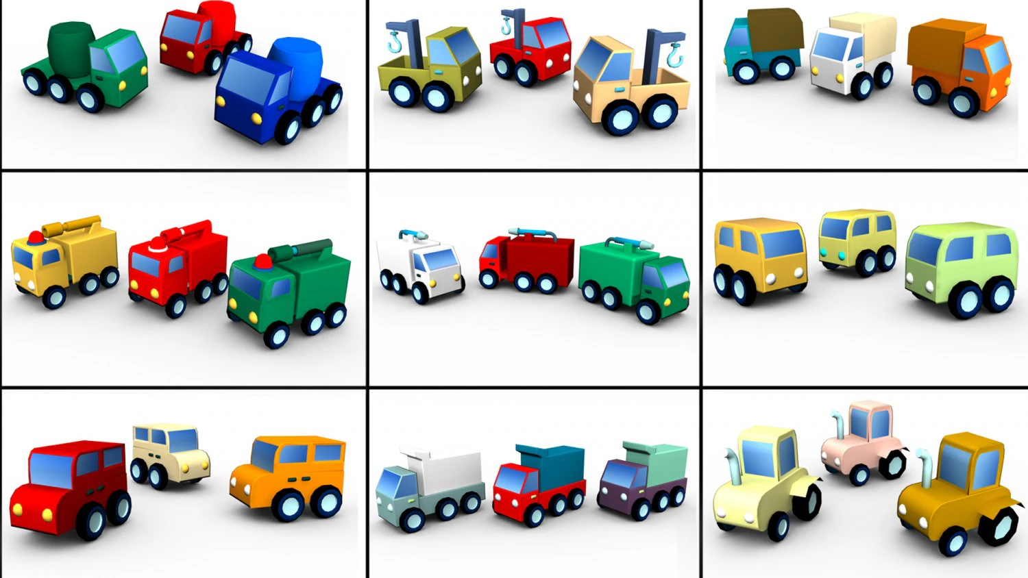 Cartoon Traffic Vehicles 3D Model .c4d .max .obj .3ds .fbx .stl .blend