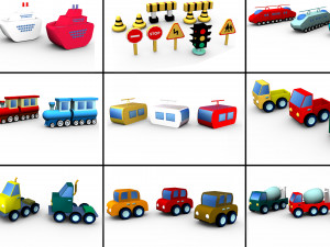 Cartoon Traffic Vehicles 3D Модель