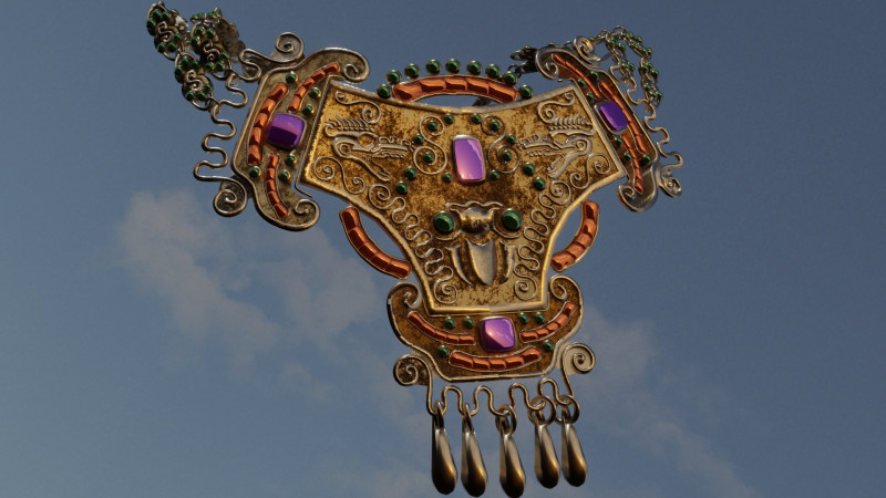 Aztec necklace with Quetzalcoatl 3D 模型 .c4d .max .obj .3ds .fbx .stl .blend 