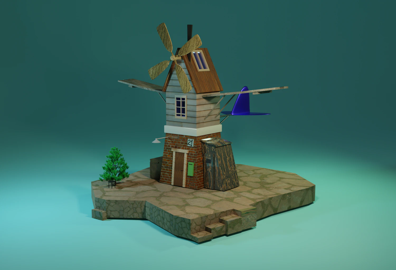 Flying House 3D 3D Model .c4d .max .obj .3ds .fbx .stl .blend 