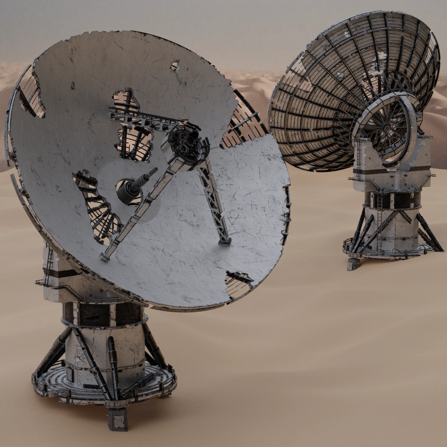 Ruined big satellite dish 3D Model .c4d .max .obj .3ds .fbx .stl .blend