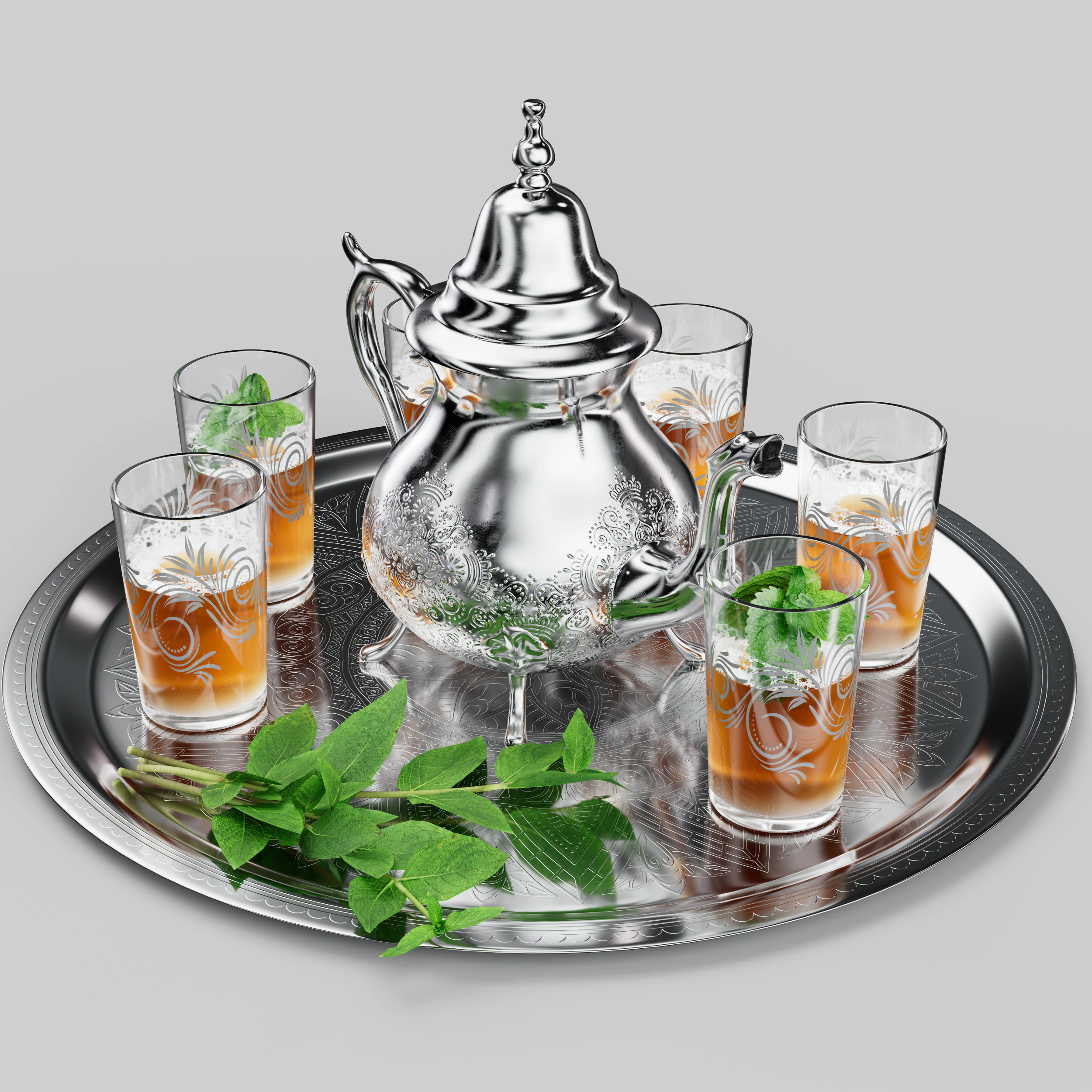 Moroccan Tea Set 3D Model .c4d .max .obj .3ds .fbx .stl .blend