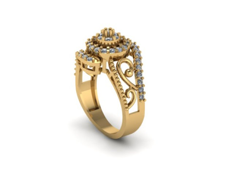 Stylish Gold Diamond Ring 3D Модель