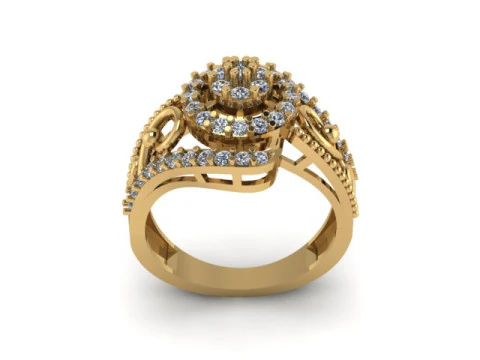 Stylish Gold Diamond Ring 3D Model