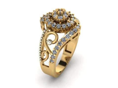 Stylish Gold Diamond Ring 3D Model
