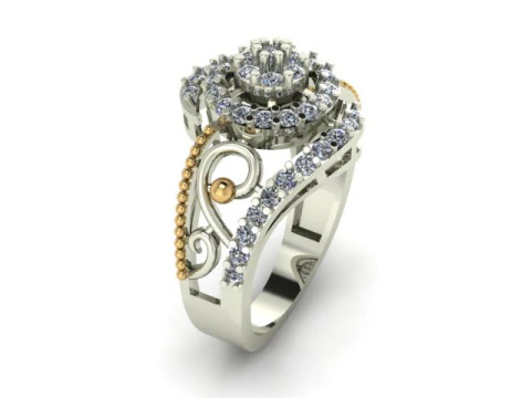 Stylish Gold Diamond Ring 3D Model