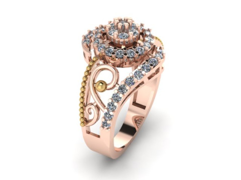 Stylish Gold Diamond Ring 3D Модель