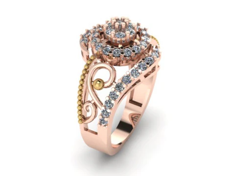 Stylish Gold Diamond Ring 3D Model