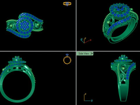 Stylish Gold Diamond Ring 3D Model