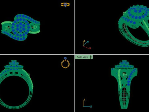 Stylish Gold Diamond Ring 3D Model