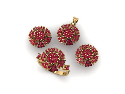 Set liontin batu permata Ruby Model 3D