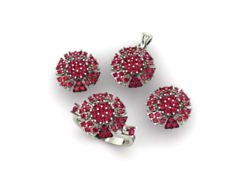 Ruby gem stone pendant set 3D Model