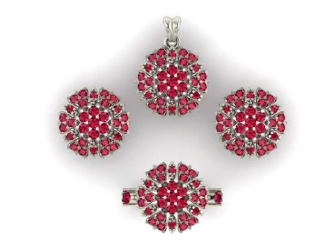 Ruby gem stone pendant set 3D Model