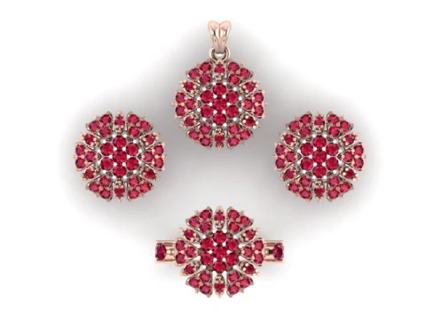 Ruby gem stone pendant set 3D Model