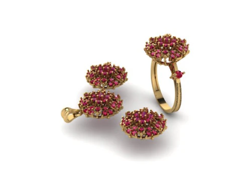 Ruby gem stone pendant set 3D Model