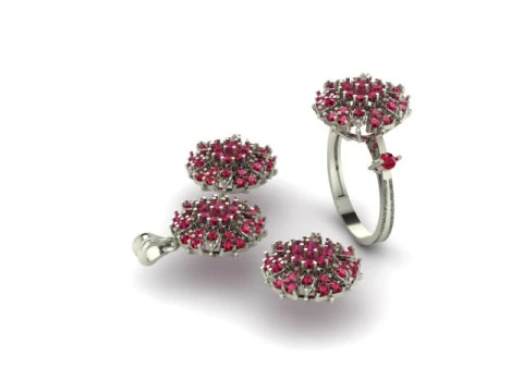 Ruby gem stone pendant set 3D Model