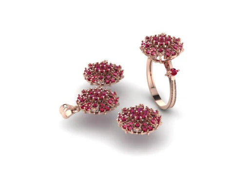 Ruby gem stone pendant set 3D Model