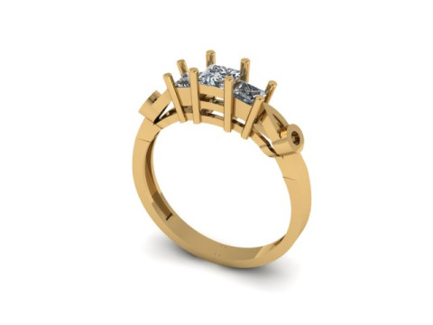 3 stones princess cut engagement ring 3D 模型