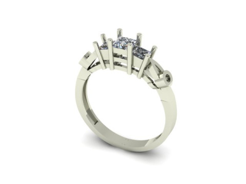 3 stones princess cut engagement ring 3D Model