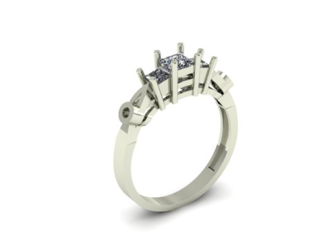 3 stones princess cut engagement ring 3D Model